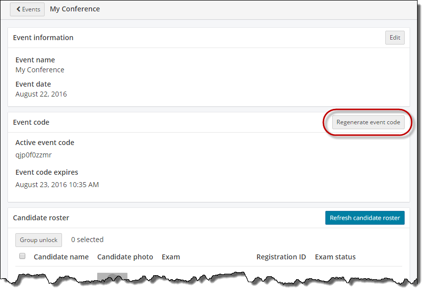 Regenerate event code